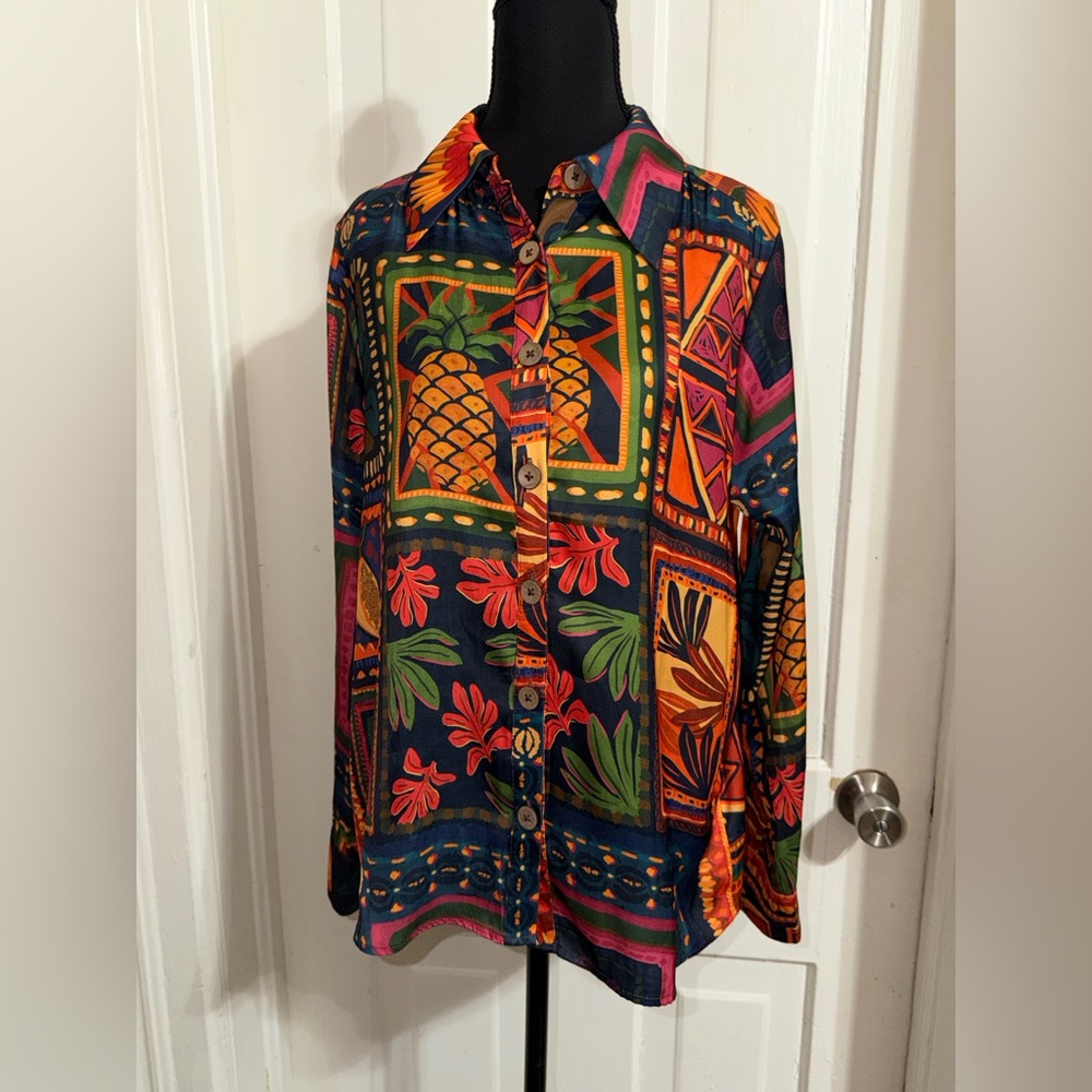 Women's size‎ small Rachel Zoe Multicolor Tropical shirt, top summer pineapple
